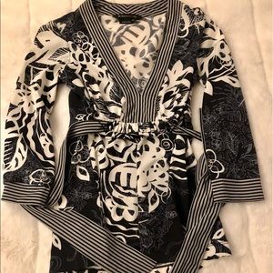 BCBG Maxazria black and white deep v top